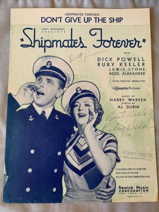 Dick Powell & Ruby Keeler Signed " Shipmates " 1935 Sheet Music Sid Skolsky Estate