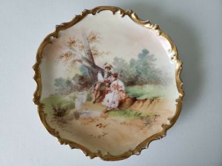 Antique Limoges Hand Painted Artist Signed Charger Plate,  Couple Scene,  Muville