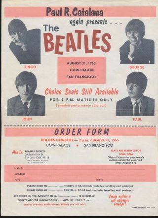 Beatles Rare 1965 Concert Handbill For The Beatles At Cow Palace San Francisco