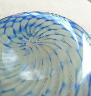 Delicately fluted Glass Bowl by Erwin Eisch 1987,  Blue/white feathered design 28 6