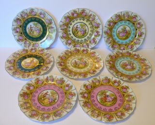 Set 8 Jkw Fragonard Love Story Porcelain Cabinet Plates 7 3/4 "
