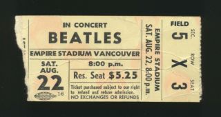 Beatles Rare 1964 Concert Ticket Stub For Vancouver Canada Full Name