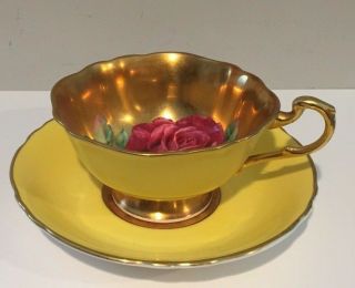 Paragon Gold Floating Rose Tea Cup Saucer Yellow Gilt England Bone China Teacup