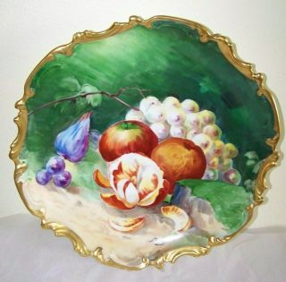 Limoges Coronet France Handpainted Charger Plate Fruit Signed Duval 13 "