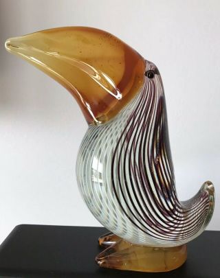 Vintage Murano Pelican Bird Filigrana Stripe Dino Martens Mcm Art Glass Italy