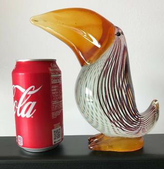 Vintage Murano Pelican Bird Filigrana Stripe Dino Martens MCM Art Glass Italy 2