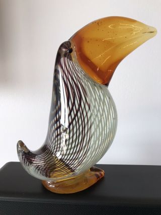 Vintage Murano Pelican Bird Filigrana Stripe Dino Martens MCM Art Glass Italy 3
