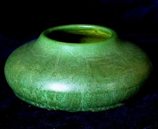 Matte Green Hampshire Pottery Bowl W Arts & Crafts Panels & Label