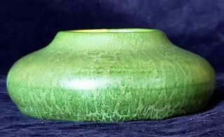Matte Green Hampshire Pottery Bowl w Arts & Crafts Panels & Label 3