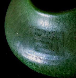 Matte Green Hampshire Pottery Bowl w Arts & Crafts Panels & Label 4