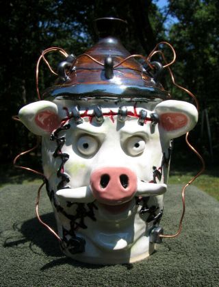 Franken - Pig Face Jug Folk Art Southern Pottery Ceramic Nc Frankenstein Halloween