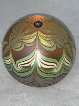 Vintage Orient & Flume Art Glass Paperweight Pulled Feather Design Signed 1979