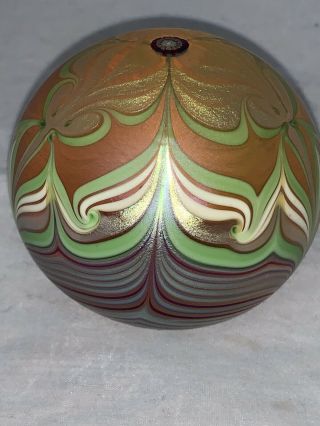 Vintage Orient & Flume Art Glass Paperweight Pulled Feather Design Signed 1979 3