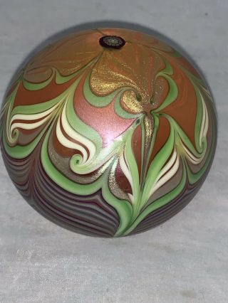 Vintage Orient & Flume Art Glass Paperweight Pulled Feather Design Signed 1979 5