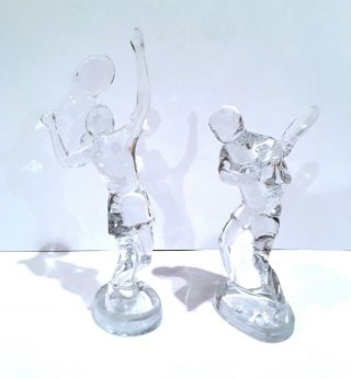 Flawless Rare Baccarat Tennis Crystal Figurine Couple 12 " & 9.  25 " Set Of 2