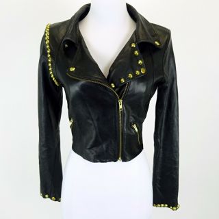 Miranda Lambert Shelley Caudill Black Leather Studded Moto Jacket Size S