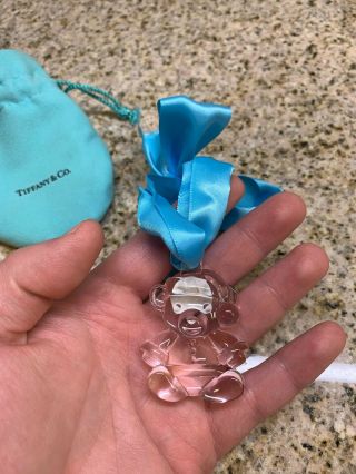 Lqqk (rare) Tiffany & Co.  Clear Crystal Teddy Bear Christmas Ornament - Signed