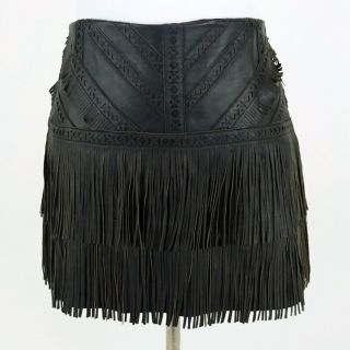 Miranda Lambert Parker Black Leather Fringe Mini Skirt Size 4
