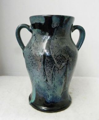 Ex Rare Smithfield Nc Pottery 2 Handle Blue Flambe Glaze Vase,  H.  Cole,  20s