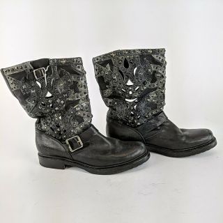 Miranda Lambert FRYE Black Leather Studded Cowboy Boots No Size 2