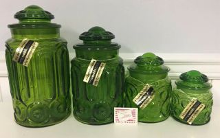 Le Smith Green Moon And Stars 4 - Pc.  Canister Set W/ Lids Vintage With Tags