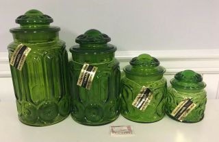 LE Smith Green Moon and Stars 4 - Pc.  Canister Set w/ Lids VINTAGE WITH TAGS 2