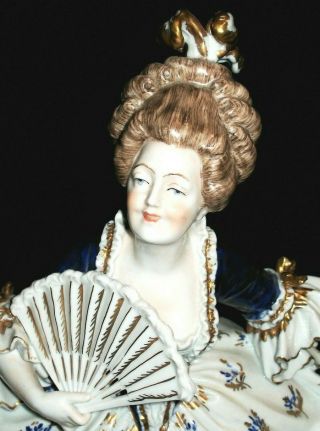 Antique German Dresden Thieme Cobalt Blue Lady Queen Dancer Porcelain Figurine