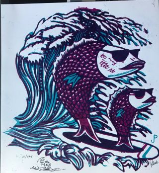 Jim Pollock Surfing Fish Phish Print Poster Signed And Doodled By Jim
