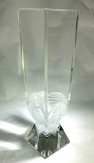 Elegant Lalique France Frosted Leaf & Clear Crystal Tall Vase " Broceliande "