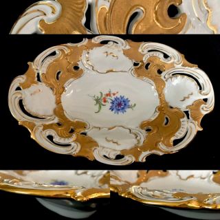 Huge Antique Meissen Porcelain Rococo Shell Heavy Gold Gilded