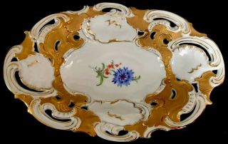 Huge Antique meissen porcelain Rococo Shell Heavy Gold Gilded 2