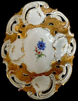 Huge Antique meissen porcelain Rococo Shell Heavy Gold Gilded 6