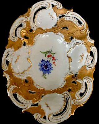 Huge Antique meissen porcelain Rococo Shell Heavy Gold Gilded 7