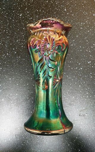 Eda Carnival Glass 8 " Spittoon Vase - Floral Sunburst