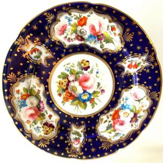 Antique English 19thc Coalport Porcelain Plate Cobalt Hand Painted Roses