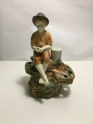 Weller Pottery Fishing Boy Flower Frog Fisherman Vintage Decor Collectible 0482