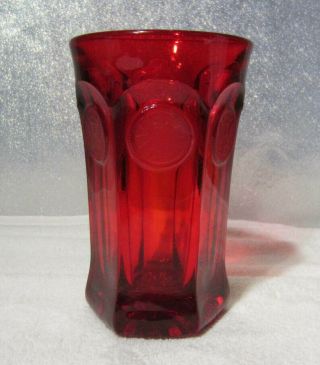 7 Vintage American Fostoria Coin Glass Ruby Red Flat Ice Tea Glass 5 3/8 " Tall