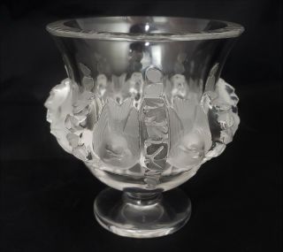 Signed Lalique Crystal Dampierre Vase Birds & Vines
