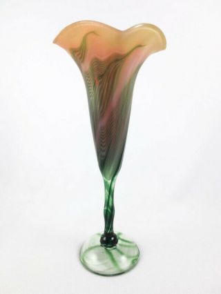 Lundberg Studios 1989 Favrile Art Glass 8 3/4 " Peach Blossom Tulip Vase Signed