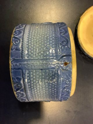 Antique Blue & White EAGLE Stoneware Butter Crock 1900s with lid 5