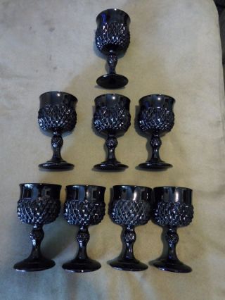 Vintage Set 8 All Black Stem Glasses Goblet Gorgeous Gothic Victorian Halloween