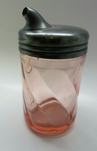 RARE Antique Gorham Pink Depression Glass Sugar Pourer Dispenser Heavy Bottom 7