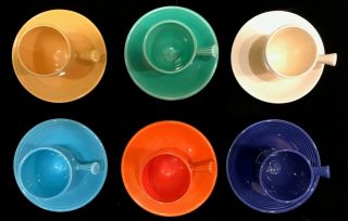 Set Of 6 Vintage Fiestaware Demitasse Cups & Saucers.