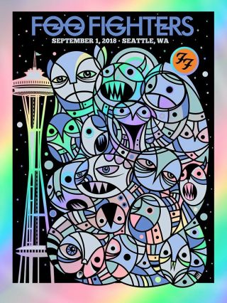 Foo Fighters Pop Up Poster Rainbow Foil Seattle 2018 Edition Of 40