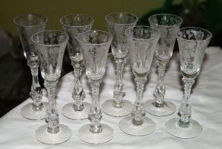 Cambridge Rose Point Crystal - Set Of 8 Cordial Glasses 5.  25 " Tall