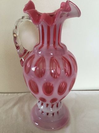 Vintage Fenton Cranberry Opalescent Coin Dot Pitcher Vase