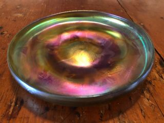 Signed " Lct " Tiffany Favrile Iridescent Glass Pigtail Dish C.  1900 -