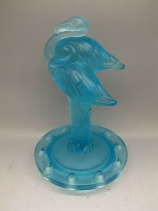 Art Deco Glass Flower Frog Flamingo Inwald Blue Centrepiece Float Bowl Vintage