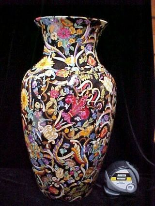 Vintage Gucci Italy Porcelain Ceramic Vase 16 1/4 " Black Floral