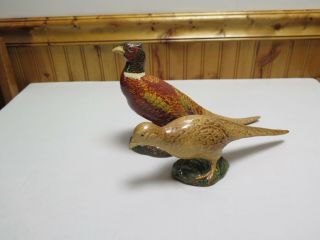 N.  Dakota Rosemeade Pottery Cock & Hen Pheasant Figurines